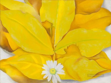 黄色のヒッコリーの葉とデイジー ジョージア オキーフの花飾り Oil Paintings